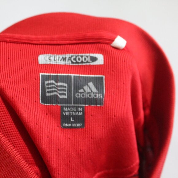 Adidas Men Red Golf Polo Shirt Short Sleeve Striped Size Large - Picture 8 of 9